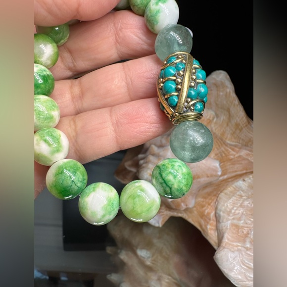 RARE PERSIAN JADE + FLUORITE + TURQUOISE NATURAL BRACELET size 7” - Picture 11 of 11